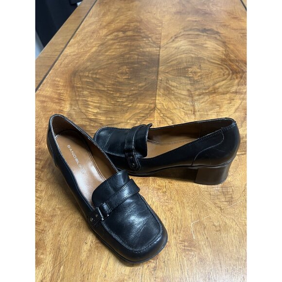 Vtg 90s Bandalino 8.5 M Black Leather Shoes Block Heel Career Old Money Chunky - Picture 4 of 10